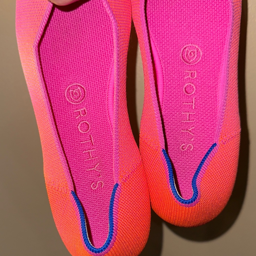 Rothy's Vibrant Pink Flats with Blue Accents - Picture 7 of 9